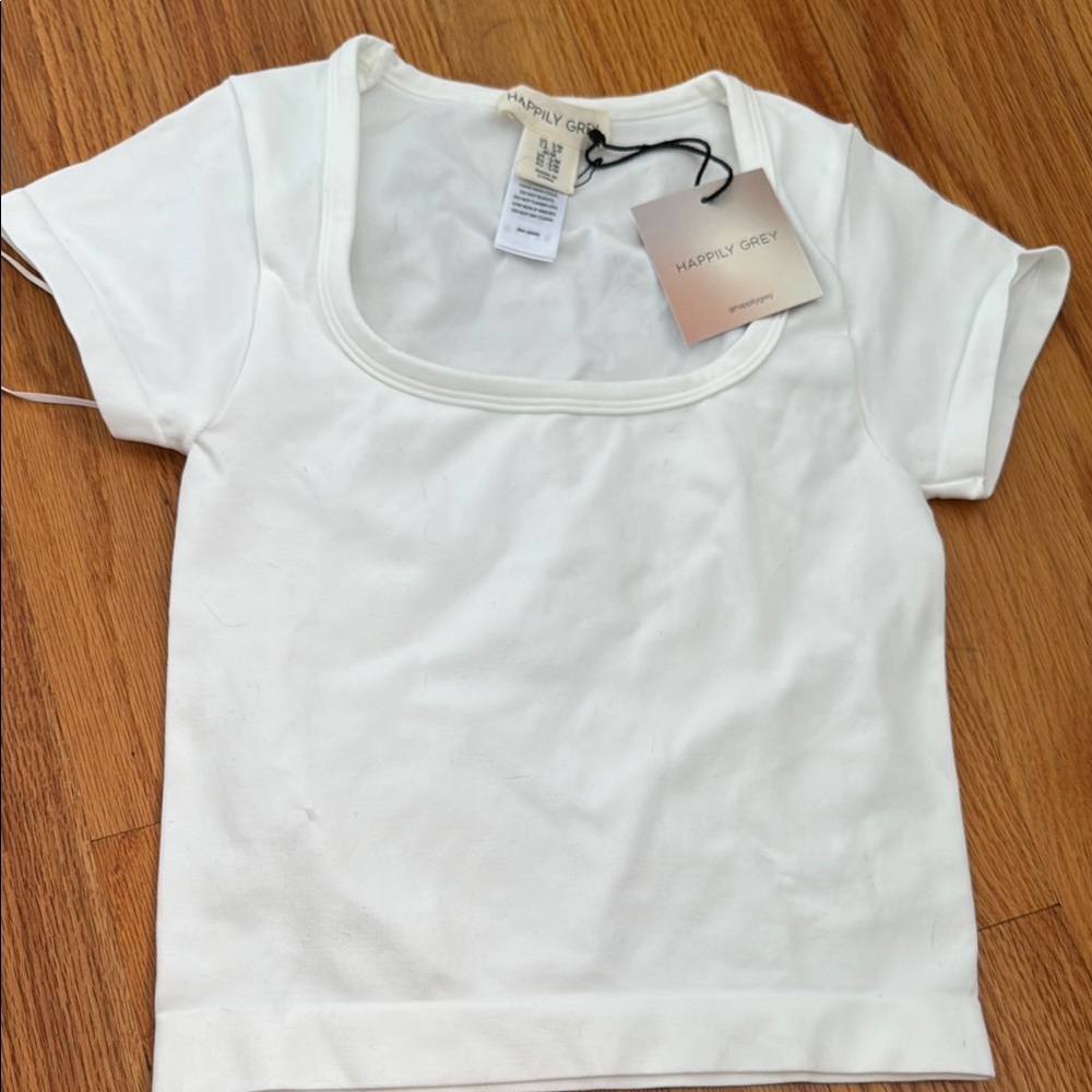 Happily Grey White Scoop Neck Tee